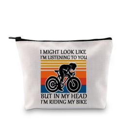 Biker Gift Cycling Cyclist Gift Zipper Pouch Funny Bike Riding Rider Gift Makeup Bag in My Head I’m Riding My Bike Mtn Bike Gift (Riding My Bike Bag CA)