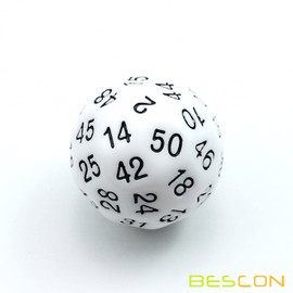 Bescon Polygonal Polyhedral Dice, 50 Sides Dice, D50 Die, 50 Sided Dice, W50 Game Dice, 50 Sided Dice in White Colour