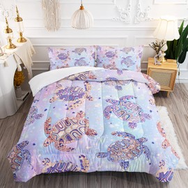 XYNHML Turtle Comforter Set Twin Ocean Watercolor Sea Turtle Bedding Set Nautical Sea Animal Reptile Bed Set with 2 Pillowcases for Kids Room Decor