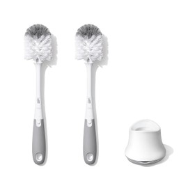 OXO Tot - Cepillo para Polvo para Botellas con Limpiador de pezones y Soporte, Color Gris, Paquete de 2