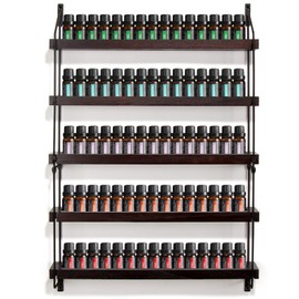 THYGIFTREE Essential Oil Storage Shelf Wall Mounted Wooden Essential Oil Collection Display Rack Organizer 5 Tiers Holds 75 Bottles, Nail Polish Holder Paint Organizer