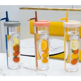 LFRNZS Fruit Infuser Water Bottle, Foldable Straw Water Cup, Water Bottles with Straw, Simply Bottles, LeakProof & Shatter-Proof (Yellow)