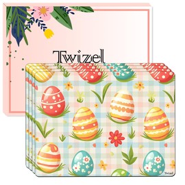 Easter Cork Placemat Set of 4 - Cork-Back Heat Resistant Place Mats, 16"x12" Spring Eggs Table Mats for Easter Farmhouse Holiday Dining Easter Party Decoration