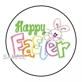 PartyMommy 30 HAPPY EASTER ENVELOPE SEALS LABELS STICKERS 1.5" ROUND BUNNY