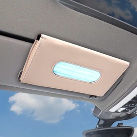 Banseko Car Tissue Holder, Hanging Car Tissues Holder,Universal Mask Dispenser Box,Car Napkin Holder with 2 Hooks，Premium Leather Paper Towel Cover Case for Car Sun Visor Tissue Holder (Beige)