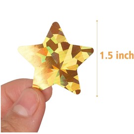 1.5 Inch Large Holographic Gold Star Stickers,500 Pcs Shiny Sparkle Star Adhesive per Roll Reward Foil Labels for Home, School, Bar, DIY and Office Decoration (Glitter Gold)