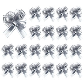 uxcell 20pcs Silver Tone Pull Bows 6.3 Inches Wide Large Organza Ribbon Gift Bows for Gift Wrapping Gift Baskets Decor Wedding Parties Birthday Florist Packaging and Decoration