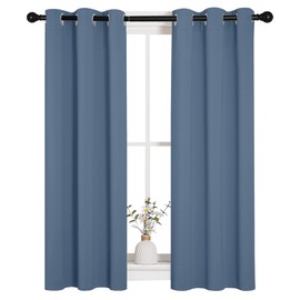 NICETOWN Thermal Insulated Curtains Blackout Draperies, Window Treatment Solid Grommet Room Darkening Drape Panels for Bedroom (Stone Blue, Set of 2, 29 by 45 inches Long)
