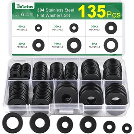 Bolatus Stainless Steel Washers Assortment 6 Sizes, Body Washers M4 M5 M6 M8 M10 M12, Flat Washers Stainless Steel for Screws & Nuts, Pack of 135