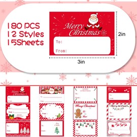 180 PCS Christmas Name Tags for Gifts, Christmas Gift Tags Stickers Labels for Presents, Christmas Name Tags Stickers for Red Christmas Wrapping Paper, Xmas Gift Tags for Holiday Gift