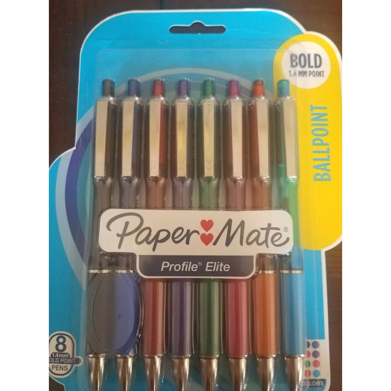 Paper Mate Profile Elite Retractable Ballpoint Pens, Bold Point,8pc Asst-SHIP24H