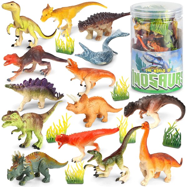 Vanplay Dinosaur Toy Children's Birthday Decoration Dino Set with Storage Bucket for Children 21 pcs