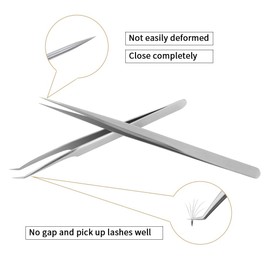 Lunamoon Eyelash Extension Tweezers 2pcs - Straight Tweezers Curved Tweezers Flat Slant Tweezers Eyelash Extension Tweezers Professional Set for Individual Cluster Lash (Tweezers set01)