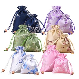 CavspkArt 12 Pcs Silk Brocade Drawstring Jewelry Pouch,6 Styles Large and Small Sizes Chinese Silk Jewelry Gift Bags,Embroidered Drawstring Pouch Bags,Jewelry Purse Gift Bags for Women,Girls