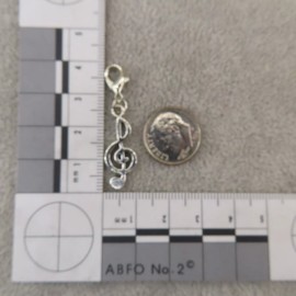 Pemby Studio TREBLE CLEF Charm Zipper Pull Keychain Add On Clip Silver Tone Dangle Music Note