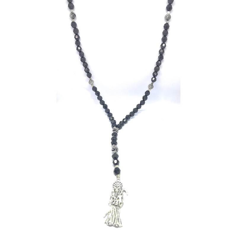 Chavarrieta Black Santa Muerte necklace rosary style.