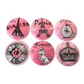 Twisted R Design Cabinet Knobs, Knobs for Kitchen Cabinets and Drawers, Matching Cabinet Knobs and Pul, 1.5" Round Dresser Drawer Knobs (Set of 6 Pink Paris Wood Knobs)