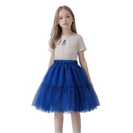 Faldas midi para niña, falda tutú de tul de 5 capas para niños, adolescentes y niños pequeños, Azul, punto, 8 Años