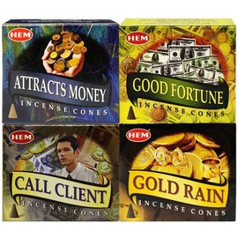 HEM Hem Incense Cones |Attract Money, Good Fortune, Call Client & Gold Rain | Money Luck & Business Themed Fragrances| Total 80 Cones||, black