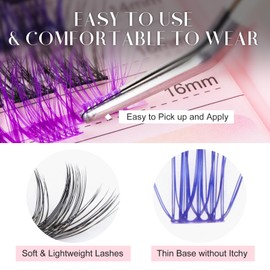 ALLOVE DIY Lash Extension Kit with Colored Cluster Lashes Individual Lash Cluster Kit with Bond and Seal Cluster Eyelash Extensions for Self-application DIY at Home-Kit 4