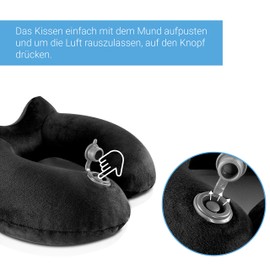 MNT10 Inflatable Travel Pillow with Sleeping Mask, Earplugs & Transport Bag, Inflatable Neck Pillow with Velvet Soft Cover, Neck Pillow for Travel, Plane, Car, Train, Couch (Black)