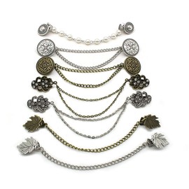 HZYFPOY 7Pcs Retro Sweater Chain Shawl Clips Cardigan Dresses Clip Collar Clip with Chain for Women Girls