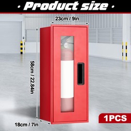 Zonon 1 Pcs 10lb Fire Extinguisher Cabinet Wall & Surface Mount 22.84" H x 9" W x 7" D Red Steel Fire Extinguisher Box Case Holder with Handle for Indoor Outdoor