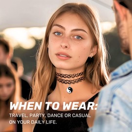 BodyJ4You 2PC Tattoo Choker Necklace - 90s Choker Necklace Women - 2000s Y2K Black Chokers - Yin Yang Silvertone Charm Pendant - Vintage Emo Stretchy Elastic Necklace