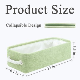 Small Fabric Toilet Paper Storage Basket Set of 2, Toilet Tank Topper Paper Baskets, Toilet Paper Holder with Cube Storage, Narrow Collapsible Cloth Basket For Organizer, Home Bathroom Decor (Green)