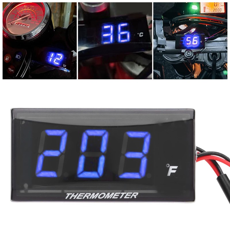 Motorcycle Digital Thermometer, DC 12V Ultra Thin Water Temperature Meter