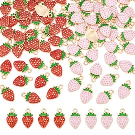 UNICRAFTALE 80Pcs 2 Colors Strawberry Pendants Mini Cute Fruit Charms Alloy Enamel Fruit Charms with Loop for Jewelry Making Charms Bracelets Earrings Necklaces Crafts