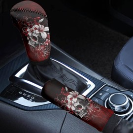 KEIAHUAN Goth Skull 2PCS Car Car Handbrake & Gear Shift Knob Cover Non-Slip Breathable Sweat-Absorption Gearshift and Handbrake Holder Auto Interior Decoration Accessories