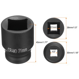 HARFINGTON 4 Point Square Socket 1/2" Drive 21mm Metric Square Impact Socket CR-MO Blackening Standard Wheel Sockets Pneumatic Socket Tool for Auto Repair Mechanical Maintenance Home Use