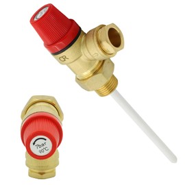 Temperature and Pressure Relief Safety Valve, 7 Bar, 90°C, 1/2 Inch, Brass Construction