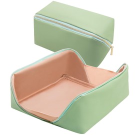 Lazy Makeup Bag Opens Flat for Easy Access,Large Capacity Cosmetic Bag Pouch Makeup Pouch Storage Organiser for Women Girls,Waterproof Travel Toiletry Bag,Birthday Gifts for Friend (Light Green)