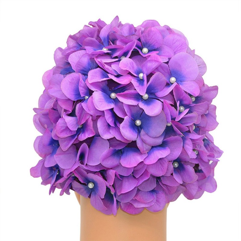 Medifier Women's Vintage Floral Leaf Retro Swimming Cap, purple