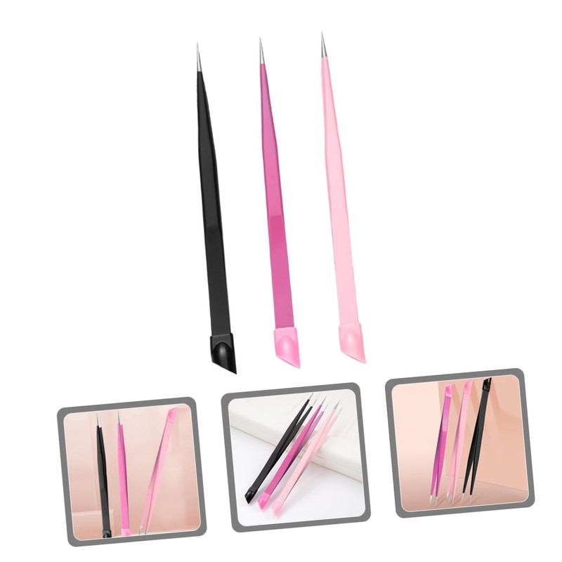 TOVINANNA 3pcs Nail Art Tweezers Double-ended Tweezers for Eyelash Extensions