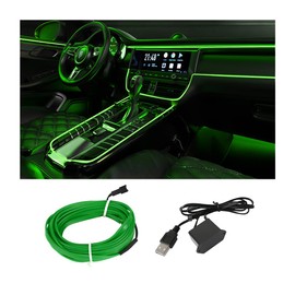 CGEAMDY Car LED Interior Lighting, Car Atmosphere Light Lamp, Soft DIY Refit Decorative Light, 500 cm Ambient Lighting Atmosphere Neon Light Strip Light (Green)