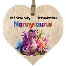 Nan Gifts - Roarsome Nansaurus Wooden Heart Plaque - Happy Birthday Gifts for Nan from Grandson Granddaughter, Dinosaur Mother's Day Presents, Light Wood Sign Keepsake