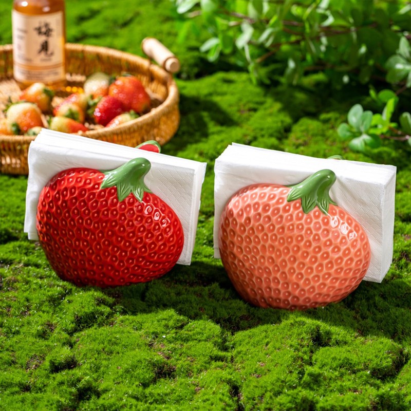 Strawberry Napkin Holder for Table, Cute Ceramic Fruits Paper Napkins
