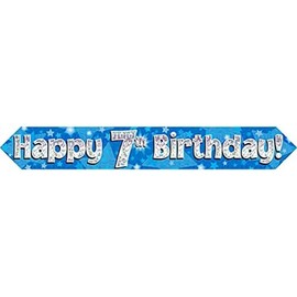 9ft Banner Happy 7th Birthday Blue holographic