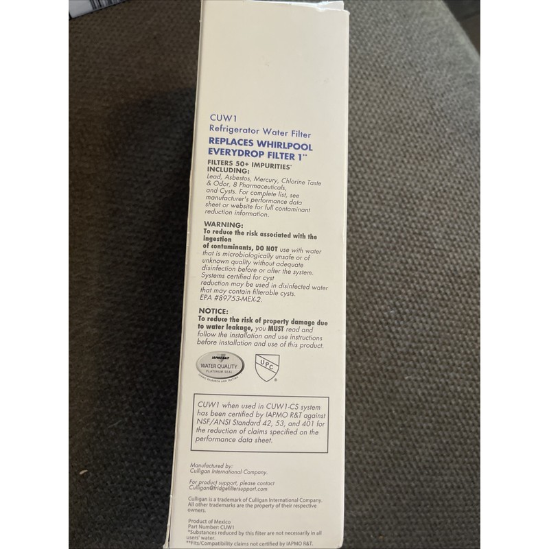 Culligan CUW1 Water Refrigerator Filter Replaces Whirlpool Everydrop 1 Sealed
