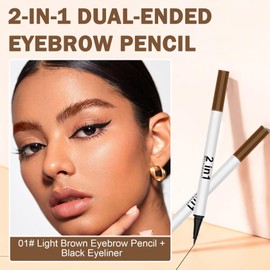 CAHIUYOA 3PCS Microblading Eyebrow Pen Waterproof Eyebrow Pencil 2 in 1 Dual-Ended Eyeliner Pen and 4-Fork-Tip Eye Brow Pencils for Women Create Natural Brows Makeup - 01 Light Brown