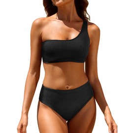 Tempt Me - Traje de baño de dos piezas para mujer, con un hombro, cintura media, Negro -, XX-Large