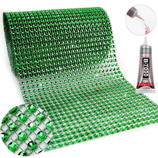 Yhsheen Green Rhinestone Ribbon, 4.7In X 4.5Yards 24Rows Rhinestone Mesh