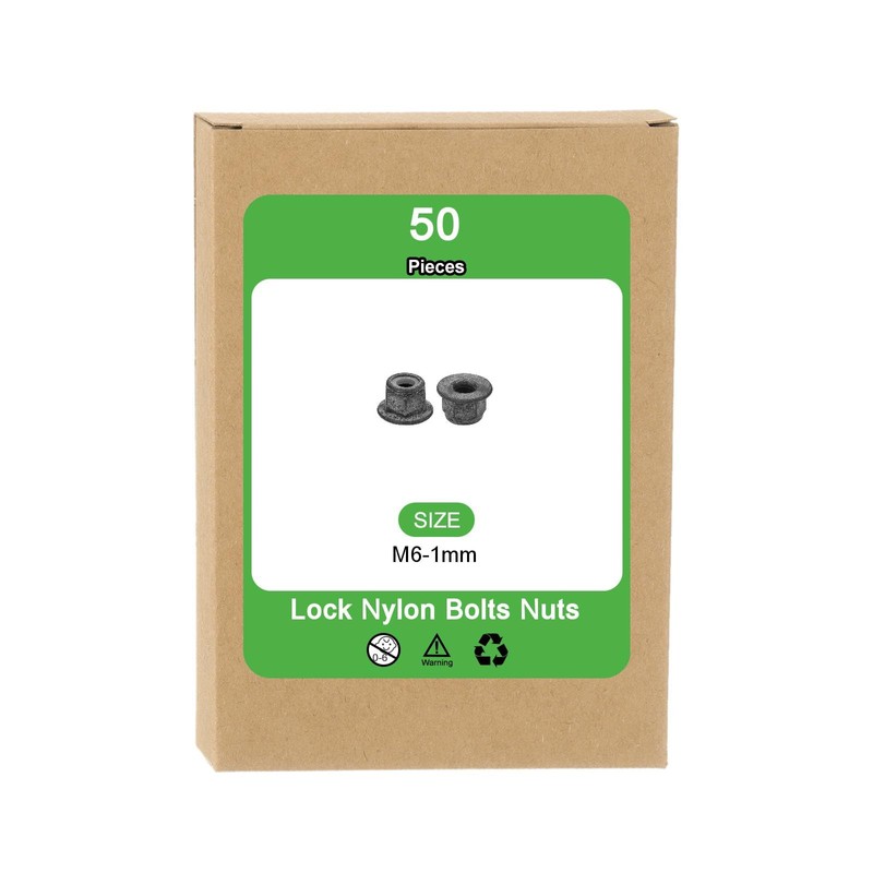 sourcing map M6x1mm Flange Nylon Insert Lock Nuts, 50Pcs Carbon