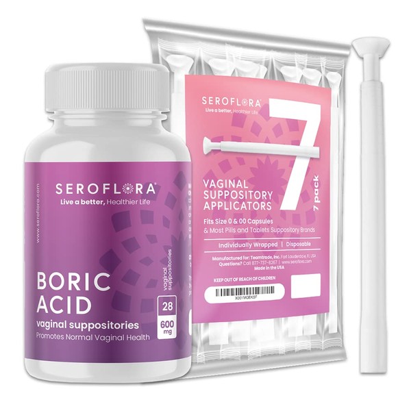 SEROVERA Seroflora Boric Acid Vaginal Suppositories for Women with Suppository Applicators - Boric Acid Pills Support Vaginal Odor Control - 28 Suppositories 7 Applicators