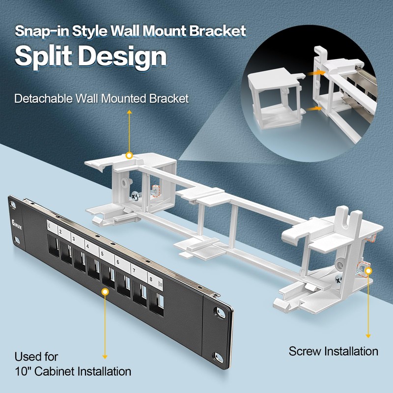 Enmane 8 Port Blank Keystone Patch Panel Wall Mount 10inch