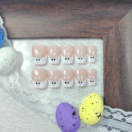 Short Square Press on Nails Handmade False Nails with 3D Designs/Charms, Cute Reusable Fake Stick on Acrylic Tips (White French, Medium)