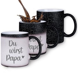 Zaubertasse "Du wirst Papa" - Farbwechseltasse mit Glitzerpartikeln - Magic-Thermo-Effekt